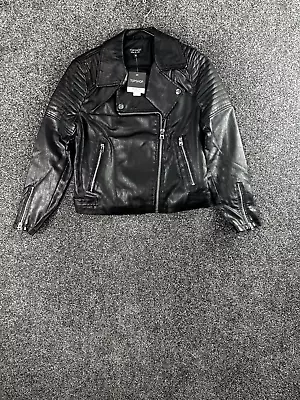 Buy Topshop Women Biker Jacket 10 Faux Leather Black Short Regular Zip Long Sleeve • 29.99£
