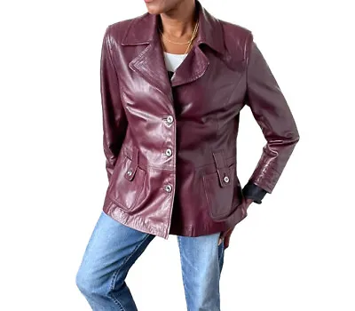 Buy Leather Blazer Jacket - Vintage - Burgundy Red - Fit L / UK 14 • 90£