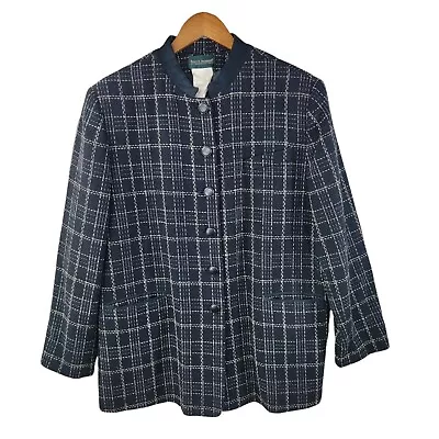 Buy Vintage 90s Tweed Blazer Jacket Size 16 Dark Academia Alt Windowpane Plaid • 26.29£