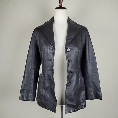 Buy Brown Leather Jacket Womens XS 90s Retro Minimalist Basic Plain • 33.63£
