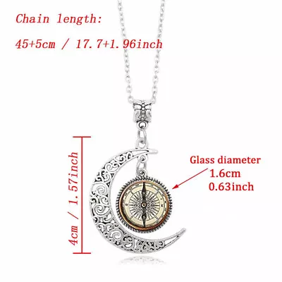 Buy Steampunk Compass Pendant Necklace Vintage Compass Moon Glass Art Jewelry • 2.69£