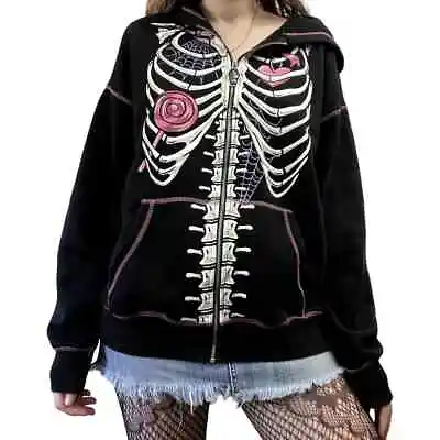 Buy The Grave Girls Skeleton Hoodie Black Pink Purple Goth Grunge Cute Kawaii • 100.44£
