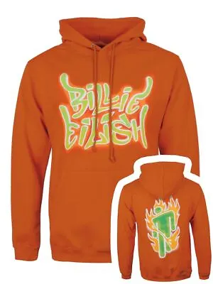 Buy Billie Eilish Hoodie Airbrush Flames Blohsh Men's Orange • 29.99£