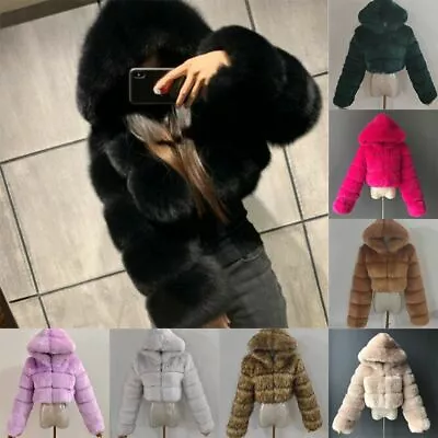 Buy Jackets Long Sleeve Faux Fur Fashion Cropped Womens High Furry Top Coats Quality • 54.42£