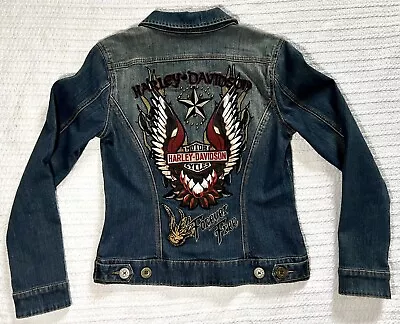 Buy Harley Davidson GYPSY ROAD Studs Wings Embroidery Denim Jacket XS 16” X 21” • 70.99£