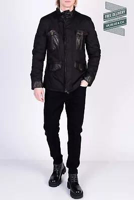 Buy RRP€1220 STEWART Military Jacket Size L Black Contrast Leather Made In Italy • 199.99£