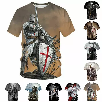 Buy 3D Print Men's Knight Templar Divine Cross T-Shirt Short Sleeve Tee Tops Gifts🔥 • 14.40£