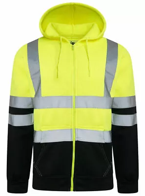 Buy Hi Vis Viz Visibility Hooded Sweatshirt Full ZIP HOODIE Reflective WORK SAFETY. • 14£