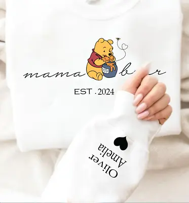 Buy Mama Bear Winnie The Pooh Sweatshirt Mama Est With Kid Name On Sleeve Custom • 21.99£
