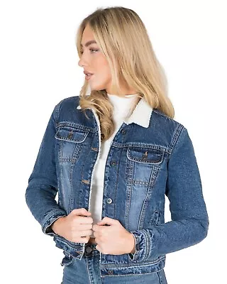 Buy New Women's Ladies Sherpa Lined Denim Premium Jeans Borg Jacket  Trucker Coat  • 25.99£