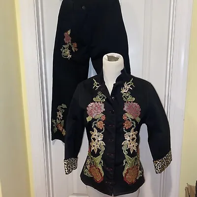 Buy VTG Vanity Collection SZ Sm Women’s Black Embroidered Jacket Blazer Pantsuit Y2K • 64.59£