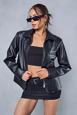 Buy MISSPAP Leather Look Fitted Biker Jacket • 25£