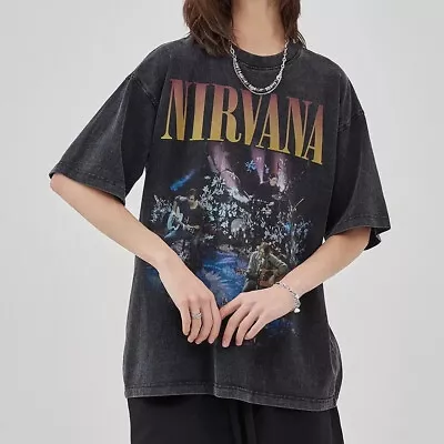 Buy Urban Outfitters X Nirvana Unplugged Black Vintage Wash Oversized Tee T-Shirt • 23.62£
