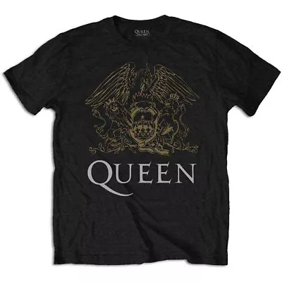 Buy Officially Licensed Queen Gold Crest Mens Black T Shirt Queen Classic Tee • 14.50£