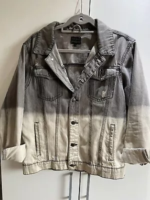 Buy Denim Jacket Faded OMbré Grey White Distressed Style Funky Layering Boho Unique • 15£