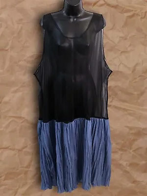 Buy Women’s Vintage Black Mesh Blue Pleated Sleeveless Nightgown Slip Midi Dress • 115.82£