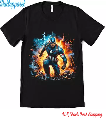Buy Captain America T-shirt Mens Black Short Sleeve Unisex T-shirt Tee Top SH06 • 13.49£