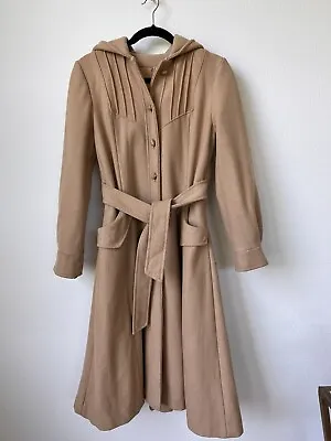 Buy Vintage Pea Coat Jacket Womens Small Tan Brown Hooded • 26.60£