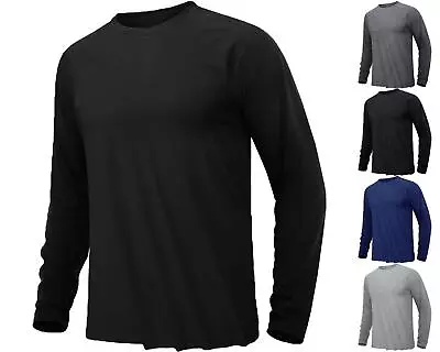 Buy Mens Plain Long Sleeve Crew Neck Pullover Workwear Sports Summer Casual T-Shirt • 3.99£
