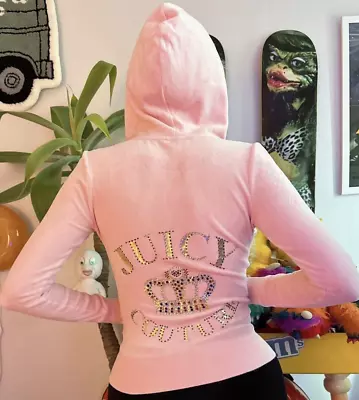 Buy VTG Juicy Couture Track Woman's Jacket Light Baby Pink Crown Hoodie Logo Rare XS • 52.84£