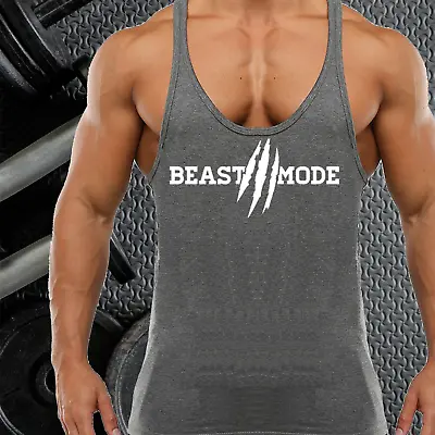 Buy Beast Mode Gym Vest Stringer Bodybuilding Weights Lifting Top Fitted Muscles Top • 8.99£