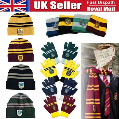Buy Harry Potter Beanie Hat Scarf Glove Gryffindor Slytherin Ravenclaw Hufflepuff-UK • 6.89£