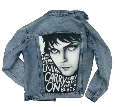 Buy OOAK Custom Hand Painted My Chemical Romance Blue Acid Wash Denim Jean Jacket • 86.42£