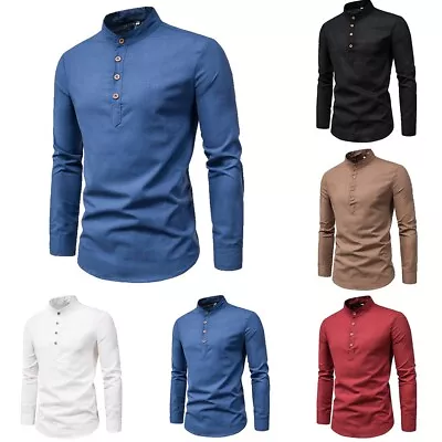 Buy Stylish Men's Buttoned Henley Tshirt Long Sleeve Slim Fit Shirts Blouse • 20.88£