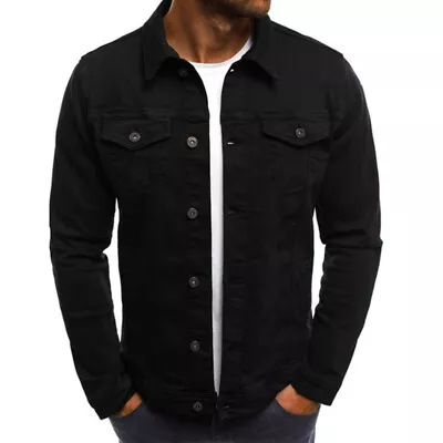 Buy Mens Denim Jackets Button Solid Casual Jeans Jackets Slim Fit Coats Outwear Size • 21.99£