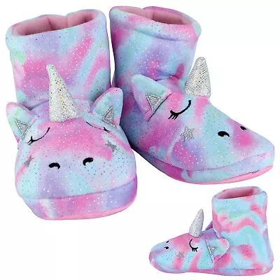 Buy Kids 3D Pink Unicorn Slipper Boots | Rainbow Novelty Booties For Boys & Girls • 12.99£