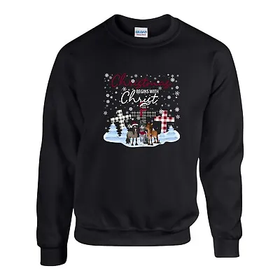 Buy Christmas Begins With Christ Jumper, Christian Xmas Gift Sweatshirt Unisex Top • 17.99£
