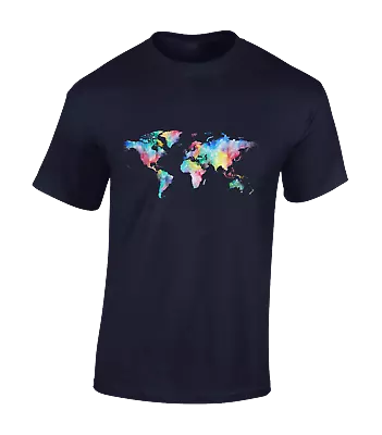 Buy Watercolour World Map Mens T Shirt Cool Art Fashion Design Painter Gift Idea • 9.99£