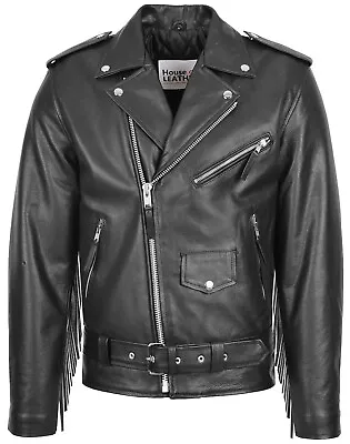 Buy Mens Leather Biker Brando Jacket Popular Zip Up Slim Fit Style Wayne Black • 123.71£