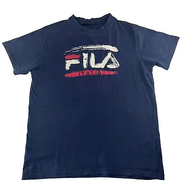 Buy Vintage Fila Italia Crew Neck T Shirt Navy Blue Short Sleeve Size Medium • 5.91£