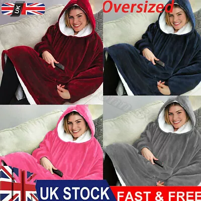Buy Oversized Fleece Hoodie Blanket Ultra Plush Sherpa Giant Hooded Sweatshirt Soft • 10.48£