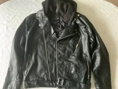 Buy Black Faux Leather River Island Biker/Rock Jacket Size L Zips • 27.50£