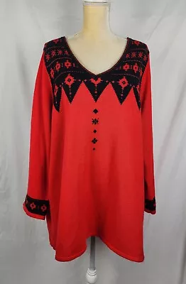 Buy Denim 24/7 Nordic Holiday Knit 3/4 Sleeve Red Women's Sweater Sz 2X (26/28) • 28.55£