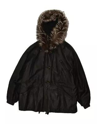 Buy VINTAGE Womens Oversized Hooded Leather Jacket EU 44 XL Black Leather BH64 • 44.95£