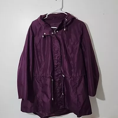 Buy NEW DIRECTION Jacket Womens Size 1X Purplw Front Zip Hooded Rain Proof Windbreak • 27.85£
