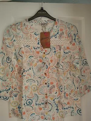 Buy Mantaray Ivory Multi Paisley Cotton Dobby Shirt Blouse Top Uk 16, Eur 42-44 Bnwt • 21.99£