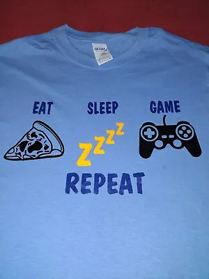 Buy Eat Sleep Game Repeat  Funny T-shirt Brand New Small Sky Blue • 4.99£