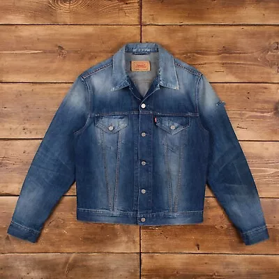 Buy Vintage Levis Denim Jacket M Button Up Red Tab Faded Dark Blue Trucker R30193 • 23.21£