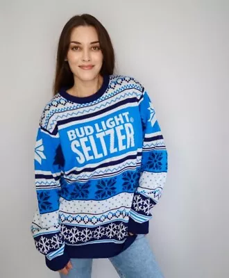 Buy Bud Light Seltzer Christmas Sweater Unisex Large Blue Snowflake Beer Collectible • 47.25£