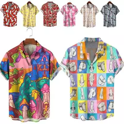 Buy Mens Button Down Shirts Funny Printed Hawaiian Beach Tops Novelty Ugly Gag Gift~ • 16.79£