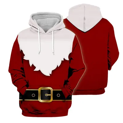 Buy Christmas Mens 3D Print Hooded Sweatshirt Xmas Santa Cosplay Hoodies Costume Top • 17.99£