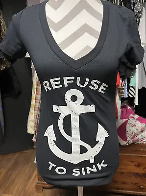 Buy Next Level T Shirt Refuse To Sink Anchor Black Small V Neck • 4.73£