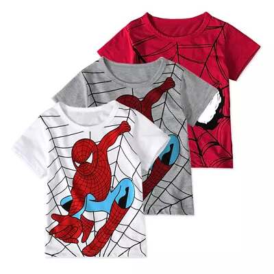 Buy Kids Boys Cartoon Superhero Spiderman Casual T-shirt Summer Short Sleeve Tops UK • 5.99£