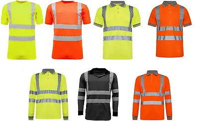 Buy Mens Hi Viz Vis Visibility Polo Shirt Reflective Tape Safety Security Work Top • 29.99£
