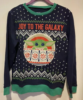 Buy Star Wars Mandalorian Baby Yoda Boy's Christmas Sweatshirt Blue Green Large  NWT • 19.73£