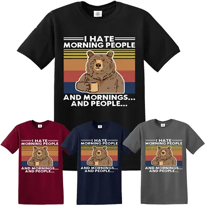 Buy  I Hate Morning People T-Shirt Bear Drinking Coffee Funny Meme Mornings Peoples • 9.95£